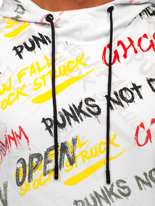 Бял мъжки суитшърт с качулка и принт Bolf 8B997