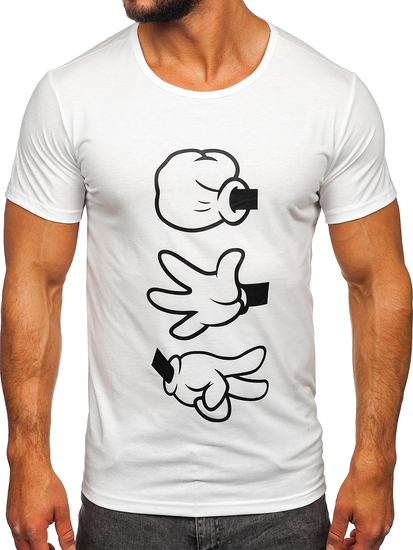 Бяла мъжка тениска с принт Bolf KS1997