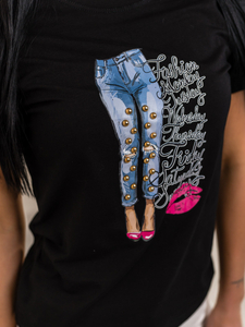 Черна дамска тениска с щампа Bolf 95T2507