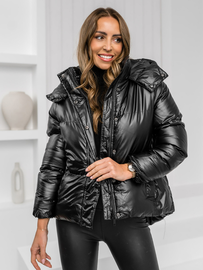 Черно капитонирано дамско зимно яке z kapturem Bolf 5M3185