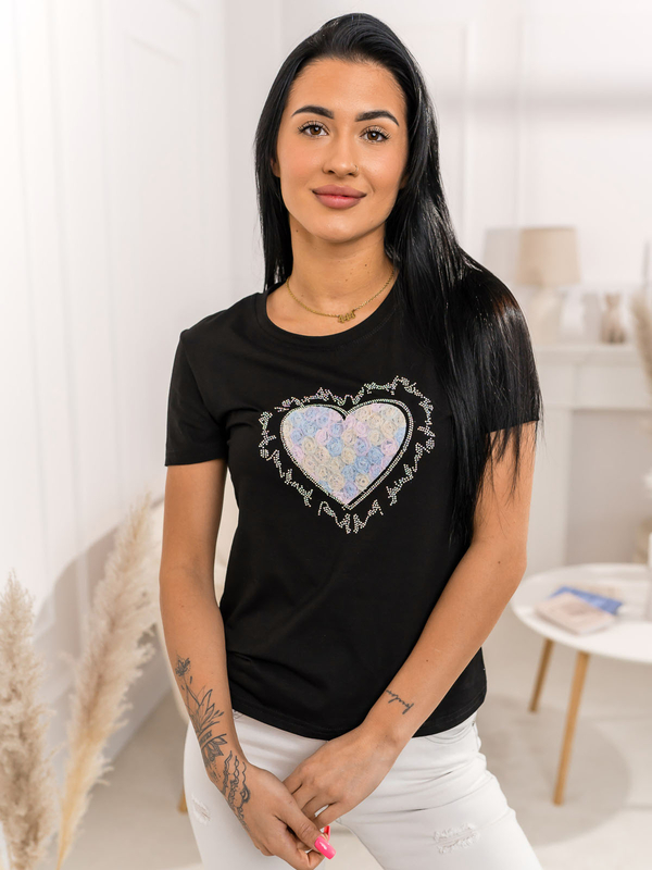 Черна дамска тениска с апликация Bolf 95T2510