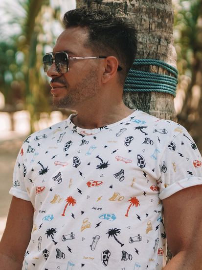 Бяла мъжка тениска с принт Bolf 14924