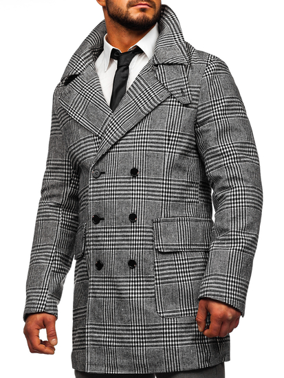 Сиво топло мъжко карирано палто Bolf 1192