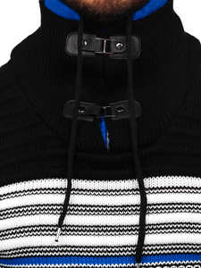 Черно-син дебел мъжки пуловер с вдигната яка Bolf 2026