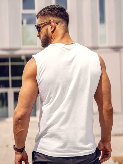 Бяла тениска без ръкави с принт Bolf 14820A