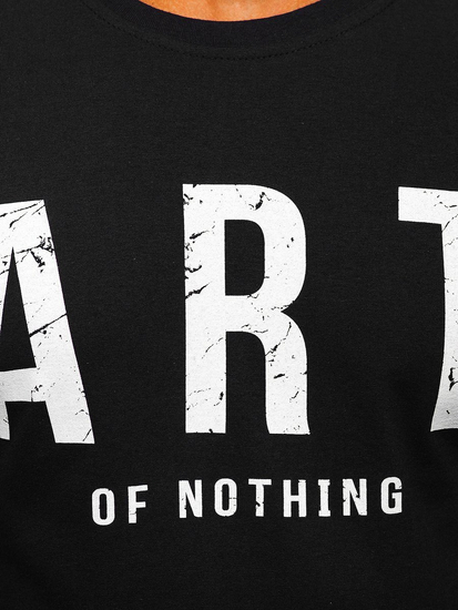 Черна памучна мъжка тениска с принт Bolf 1180