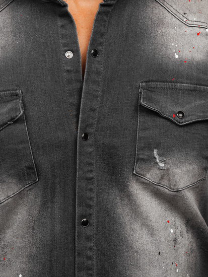 Графитна мъжка дънкова риза с дълъг ръкав Bolf R710