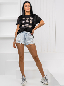 Черна дамска тениска с щампа Bolf 95T2531