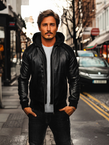 Черно мъжко кожено яке бомбър Bolf 11Z8004