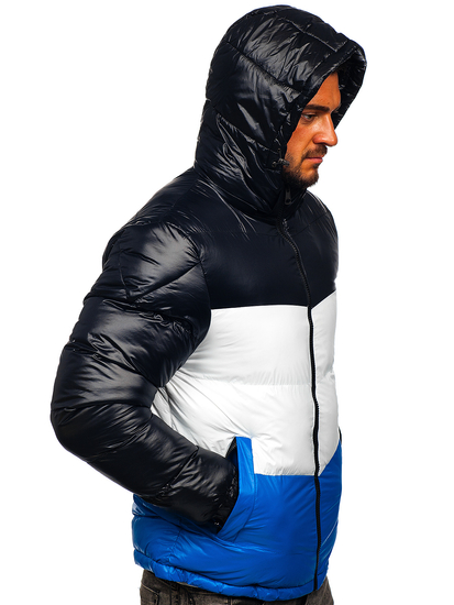 Черно-синьо капитонирано мъжко зимно яке Bolf 6593