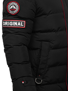 Черно дълго мъжко капитонирано зимно яке Bolf 6476