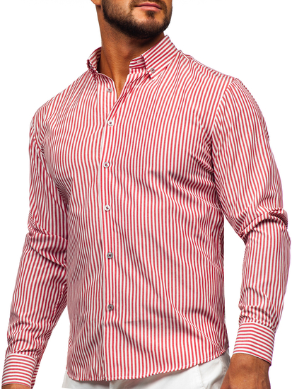 Коралова мъжка раирана риза с дълъг ръкав Bolf 22731