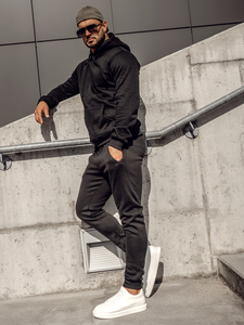 Черен мъжки анцуг с качулка Bolf D003A