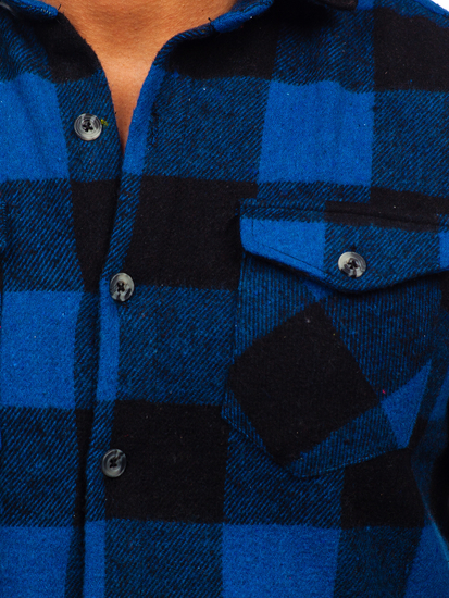 Тъмносиня бархетна мъжка риза с дълъг ръкав Bolf 20723