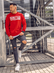 Mъжки суитшърт без качулка с принт червен Bolf 11115A