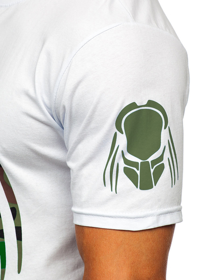 Бяла памучна мъжка тениска с щампа Bolf 192379