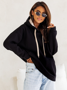 Дамски подплатен суитшърт с качулка черен Bolf 82131