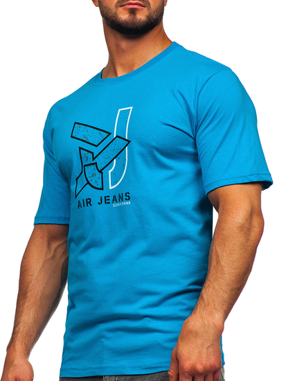 Мъжка памучна тениска в цвят тюркоаз Bolf 14769