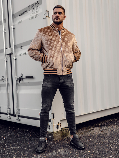 Двустранно мъжко зимно бейзболно яке тип бомбър в цвят камел Bolf 3B105