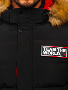 Черно дълго мъжко капитонирано зимно яке Bolf 6476