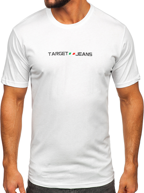 Бяла мъжка памучна тениска с принт Bolf 14761