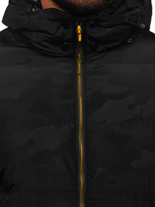 Черно капитонирано мъжко зимно яке Bolf 7270