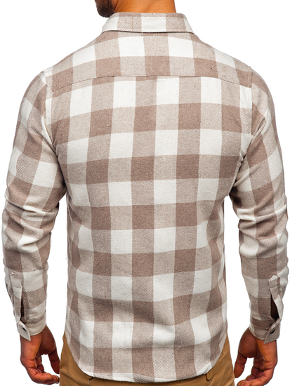 Бежева мъжка елегантна бархетна риза с дълъг ръкав Bolf 20723