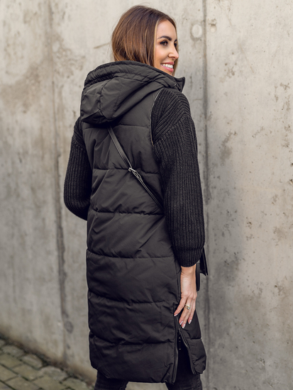 Черен дълъг дамски капитониран елек с две лица Bolf B8022A