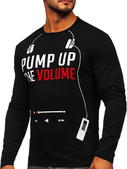 Мъжка тениска с дълъг ръкав с принт черна Bolf 1219