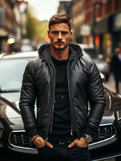 Черно мъжко кожено яке бомбър Bolf 11Z8004