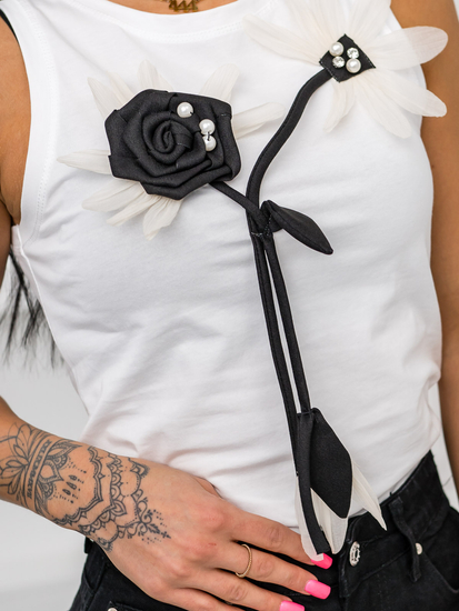 Бяла дамска тениска тип боксер с апликация Bolf 96T656