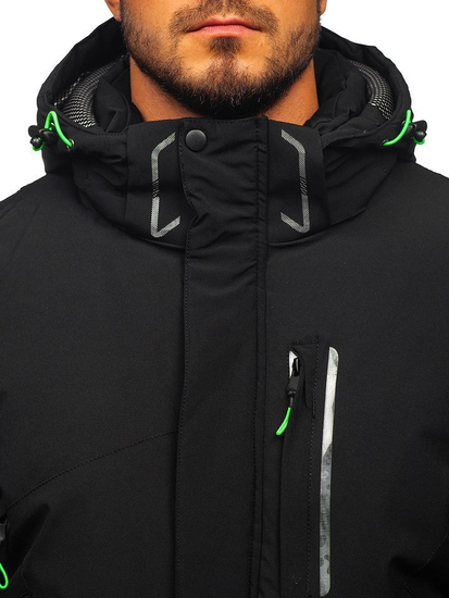 Мъжко зимно яке скиорско черно-зелено Bolf 1910