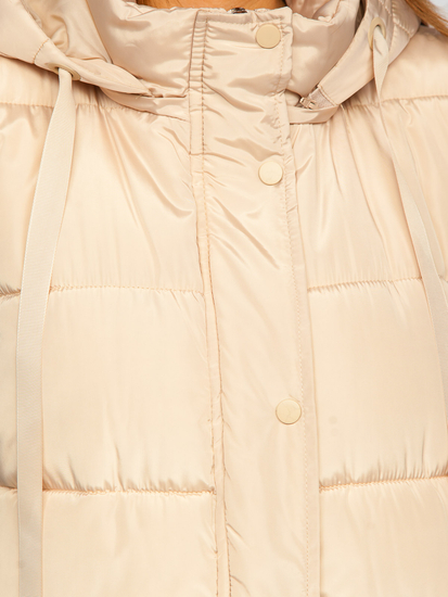 Бежово дълго дамско капитонирано яке oversize Bolf 81276
