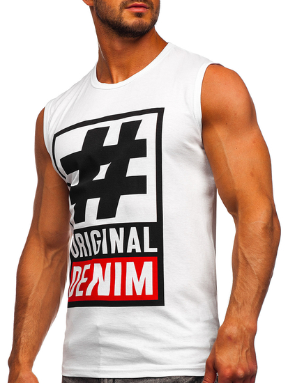 Бяла тениска без ръкави тип tank top с принт Bolf 19802