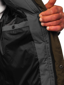 Сиво капитонирано мъжко зимно яке тип парка Bolf 7330