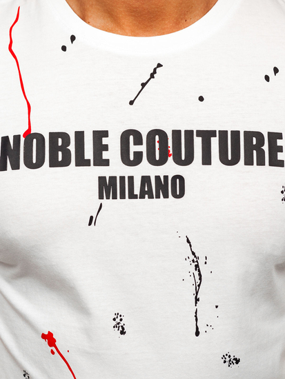 Бяла памучна мъжка тениска с щампа Bolf MPO3443