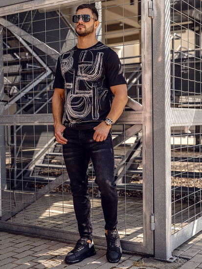 Черна мъжка тениска с принт Bolf KS2525TA