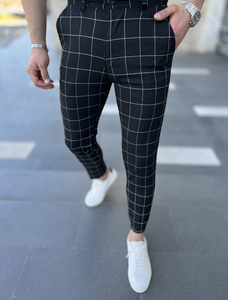 Черни карирани мъжки панталони чино Bolf 0040