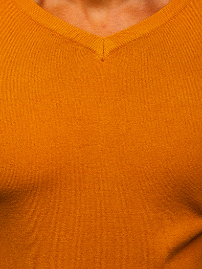 Мъжки пуловер с V-образно деколте в цвят камила Bolf YY03