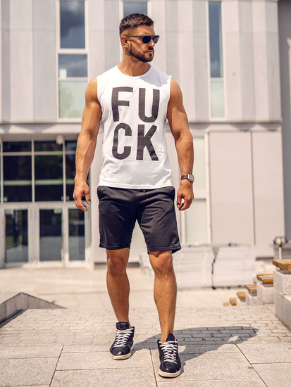 Бяла тениска без ръкави с принт Bolf 14820A