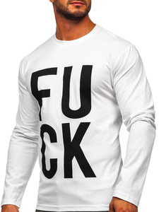 Бяла мъжка блуза с дълъг ръкав и принт Bolf 146740