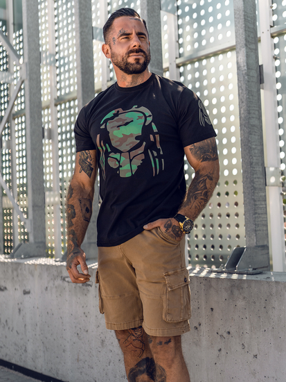 Черна памучна мъжка тениска с щампа Bolf 192379A