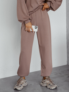 Дамски двуцветен спортен комплект с качулка капучино Bolf 525