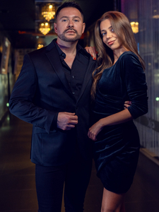 Черна плюшена дамска рокля с набор Bolf Bellisima