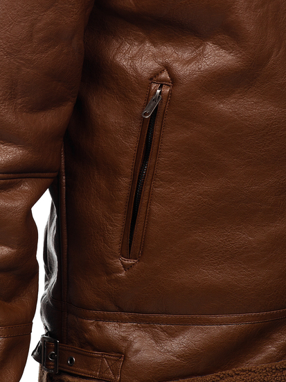 Кафяво мъжко ватирано кожено яке тип кожух Bolf EX930