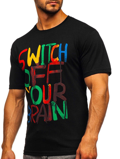 Мъжка тениска с принт черна Bolf 1181