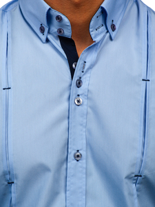 Синя мъжка риза с дълъг ръкав Bolf 20725