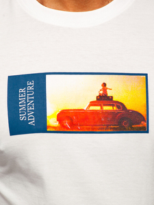 Бяла памучна мъжка тениска с щампа Bolf MPO3559