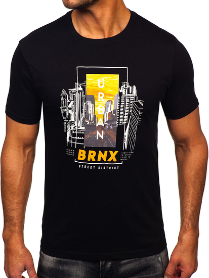 Черна памучна мъжка тениска с щампа Bolf MPO3452