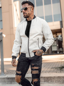 Бяло мъжко кожено бомбър яке Bolf 7110A2